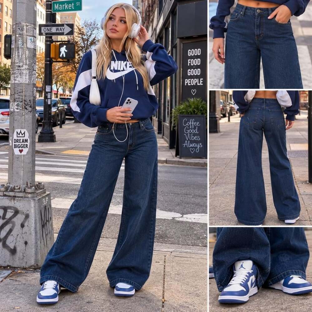 NYDJ Wide Leg Jeans Size 2 (Size US 7/8) women Dark Wash Lift Tuck Denim